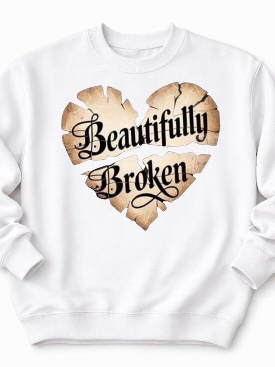 Country Grace With Alisha Tops - Beautifully Broken Heart Western Womens Custom White Crewneck Graphic Sweatshirt